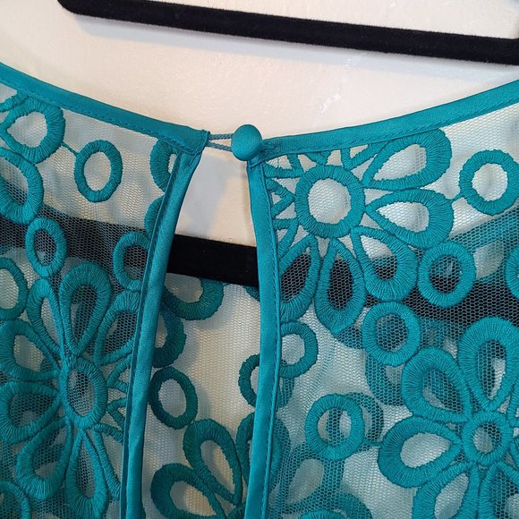 Teal Retro Daisy Embroidered Cocktail Dress - Picture 7 of 8